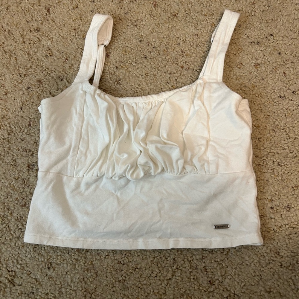 White Sleeveless Top with Ruched Front